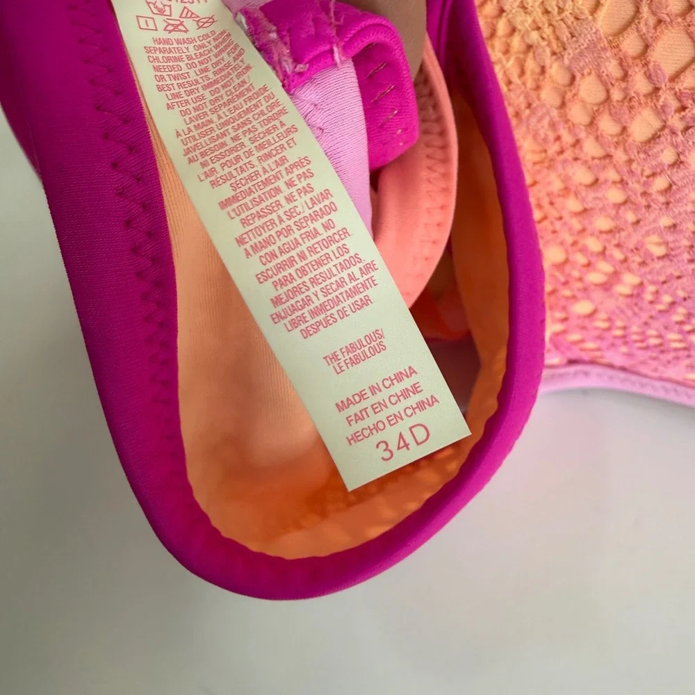 Victoria's Secret Fabulous Bikini Top‎ 34D Pink Ombre Lace Strappy Swim Barbie